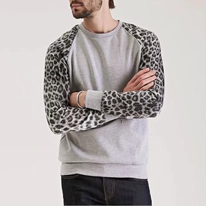 Sweat-shirt à col rond pour homme, coupe classique, imprimé léopard, manches raglan, en coton tricoté, décontracté, pour l'automne, vente en gros, OEM - Product Image 2