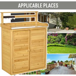Banco da giardinaggio in legno a 3 livelli con vano portaoggetti bloccabile, ganci magnetici e piedini antiscivolo, 34,25 pollici di lunghezza - Product Image 6