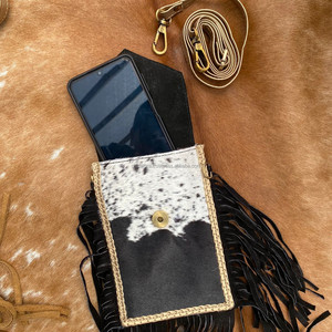 Bolso bandolera con flecos grandes de cuero de vaca metálico para mujer, bolso para teléfono móvil Concho de cuero genuino occidental para mujer - Product Image 5