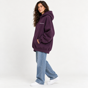 Sudadera con capucha extragrande de felpa cepillada para mujer, de algodón 100%, corte largo y holgado, con insignia frontal, OEM - Product Image 4