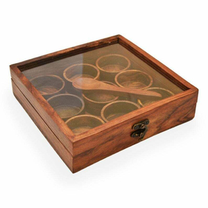 Boîte à épices en bois artisanale de qualité supérieure avec 9 récipients amovibles et couvercle en verre, écologique, en bois, pour la cuisine - Product Image 4