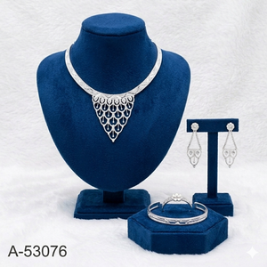 Indian Wedding Silver & Gold Plated Zircon Trendy Jewelry Set with Choker Necklace Dangle Earrings and Bracelet - Product Image 2