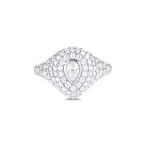 18K Solid Gold Pear Pave Signet <b>Ring</b> Lab Grown Diamond Bezel Center Halo Chunky Statement Women's Wholesale Supplier - Product Image 5
