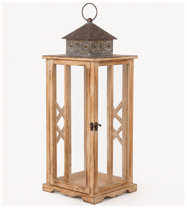 Handcrafted <b>Large</b> Farmhouse Wooden Lantern Rustic Vintage Decorative Floor <b>Candle</b> Holder with Metal Top for Home Decoration - Product Image 3