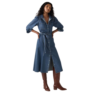 Robe chemise longue en jean pour femme, confortable, en coton, décontractée, fournie par le fabricant - Product Image 1