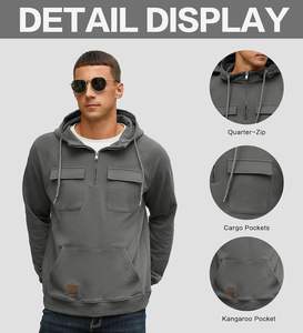 Custom Logo <b>Men's</b> Black <b>Half</b> <b>Zip</b> Pullover Hoodie Pocket Soft <b>Fleece</b> Eco-Friendly Breathable Cotton Fabric Ribbed Cuff Hem ODM - Product Image 6