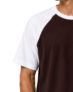 Manufacturer Custom Chocolate Brown And <b>White</b> Raglan T Shirt For Men Short Sleeve Crew Neck Cotton <b>Tee</b> Custom Casual Color Block - Product Image 3