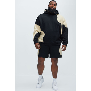 Sweat-shirt à capuche noir à manches contrastées pour homme, coupe ample, à manches longues, pour un look décontracté en automne - Product Image 6
