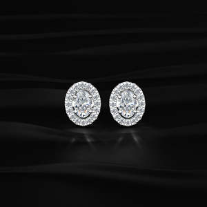 Oval Cut Moissanite Halo Stud <b>Earrings</b> 2.50 TCW Colorless VVS 14K Gold 1.25 Carat Oval Solitaire Screw <b>Back</b> Handmade Jewelry Gif - Product Image 2