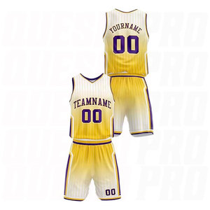 Gradient Purple Yellow Good Quality Basketball Uniform Breathable Summer <b>Shorts</b> Plus Size Printed Sportswear Set - Product Image 2