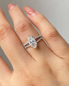 Marquise Lab Grown Diamond Solitaire <b>Ring</b> 14K White Gold Hidden Halo <b>Split</b> Band Half Eternity Engagement Wedding <b>Ring</b> - Product Image 3