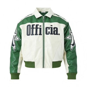 Blouson de moto imperméable en cuir PU pour homme TITAN TREAD WEAR, vert et blanc, avec fermeture éclair sur le devant et imprimé lettres, style motard - Product Image 5