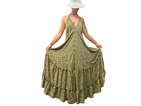 Robe longue en soie tissée à imprimé floral numérique, style décontracté de plage, taille naturelle, bretelles spaghetti, volants, sans manches
