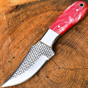 Cuchillo de Caza de Acero de Damasco Hecho a Mano, Mango Negro, Hoja Fija de Espiga Completa, Cuchillo de Supervivencia para Exteriores, Funda de Cuero - Product Image 4