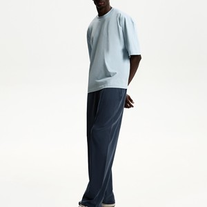 T-shirt homme bleu ciel oversize 100 % coton, coupe droite à épaules tombantes, impression logo personnalisée, streetwear uni, manches chauve-souris - Product Image 3
