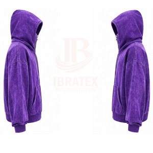 Pasamontañas de forro polar con doble capucha y lavado ácido, tejido liso, máscara facial completa, jersey de invierno de manga larga con bolsillos con cremallera, informal - Product Image 6