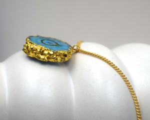 Handcrafted 18K Gold Plated Blue Solar Agate Link Chain Necklace with Bezel Setting for Wedding & Anniversary <b>Gift</b> - Product Image 5