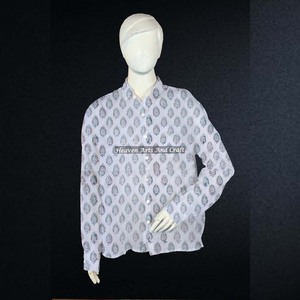 Hermosa camisa india hecha a mano de algodón para mujer, estilo casual de verano, túnica midi boho con diseño de estampado en bloques. - Product Image 2