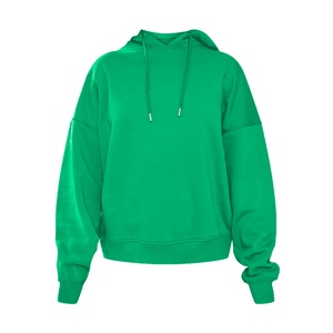 Sudadera con capucha verde de peso pesado al por mayor, estilo urbano personalizado, unisex, de forro polar, de algodón oversize con hombros caídos - Product Image 1