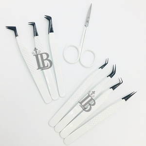 Pinzas de Acero Inoxidable de Alta Calidad, Color Blanco con Punta Negra, para Extensión de Pestañas, Mega Volumen, Pestañas de Visón - Product Image 1