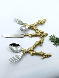 Ensemble de couverts de luxe en laiton plaqué argent pour la table à manger, design élégant en laiton pour restaurants, cuillère et couteau - Product Image 4
