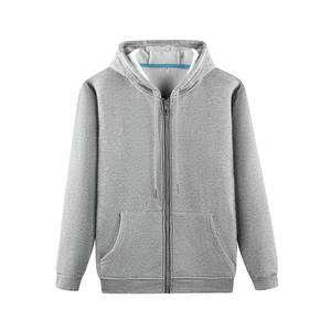 Sudadera con Capucha y Cierre para Hombre, Color Gris, Corte Regular, Estilo Casual, Color Sólido, Algodón French Terry, Manga Larga, para Otoño - Product Image 1