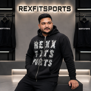 REXFITSPORTS 2026 Sweat à capuche zippé personnalisé noir avec motif, unisexe, en polaire, style streetwear, avec grand imprimé frontal, personnalisable - Product Image 3