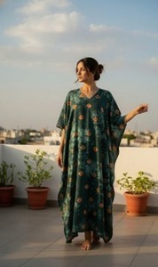 Tela de Alta Calidad Ecológica 100% Algodón con Encaje, Tie Dye, Estilo Bohemio, para Kaftán, Largo Maxi, Cintura Elástica, Cuello en V, Hecha a Mano, Transpirable - Product Image 5