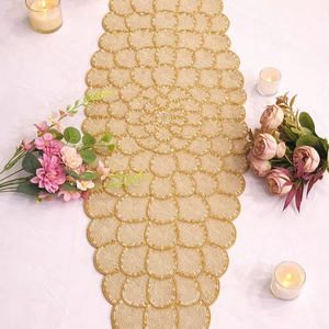 Chemin de table perlé fait main, motif floral or ivoire, 13x36 pouces, décoration de mariage - Product Image 1
