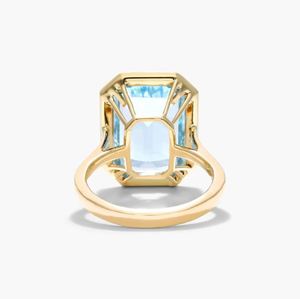 Emerald Cut Sky Blue Topaz Bezel Setting Cocktail <b>Ring</b> Rose Gold Plated Engagement Wedding <b>Statement</b> Luxury Gemstone <b>Ring</b> - Product Image 3