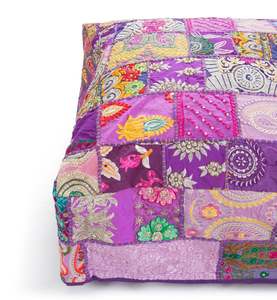 Housse de coussin carrée bohème en patchwork, faite à la main en coton et lin, multicolore violet, style indien, décoration intérieure - Product Image 4