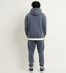 Conjunto de Sudadera con Capucha y Pantalones Jogger de Felpa Francesa de Alta Calidad con Logotipo Personalizado, Bordado, Cordón Ajustable, Peso Medio, Invierno, Lavado Ácido, Efecto Desgastado por el Sol - Product Image 4