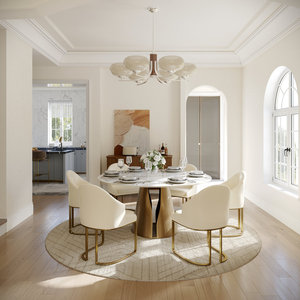 Ensemble de meubles de salle à manger de luxe, tables et chaises rondes en marbre et pierre frittée, meubles pour la maison, pour hôtel, utilisation en extérieur - Product Image 2