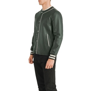 Nouvelle arrivée, veste bomber en cuir pour homme sur mesure, couleur verte, style boutonné sur le devant, veste en cuir décontractée - Product Image 3