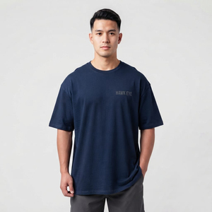 Camiseta de Algodón de Manga Corta para Hombre, Cuello Redondo, Color Azul Marino, de la Mejor Calidad, al por Mayor - Product Image 2
