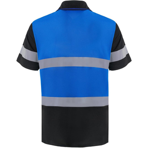 Polo de sécurité pour homme, bleu et noir, à blocs de couleur, avec bandes réfléchissantes, poche, séchage rapide, uniforme de travail, manches courtes - Product Image 2