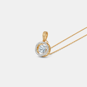 14K Yellow Gold Round Halo Lab Grown Diamond Pendant Necklace - Product Image 3