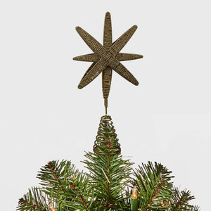 Gold Beaded Star <b>Tree</b> <b>Topper</b> Featuring Layered Multi-Point Design And Spiral Coil Base For Festive Holiday <b>Tree</b> Decoration - Product Image 3