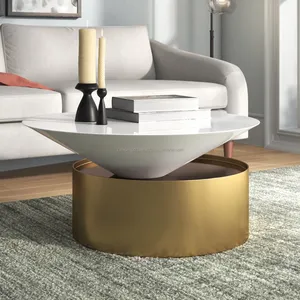 Mesa de Centro Extraíble de Hierro Forjado a Mano de Primera Calidad, Muebles para Sala de Estar, Elegante Mesa Auxiliar con Detalles en Dorado, Diseño Costero Moderno, Decor Zahid - Product Image 1