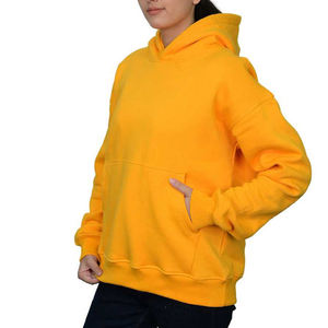 Sudadera con Capucha para Mujer, Color Amarillo Sólido, Felpa de Algodón, Corte Regular, para Otoño, con Bolsillos - Product Image 3