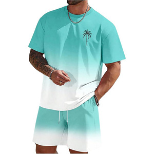 Conjuntos Cortos para Hombre, Conjuntos de 2 Piezas, Camisetas con Estampado Tropical y Pantalones Cortos, Conjuntos para Vacaciones en la Playa - Product Image 1