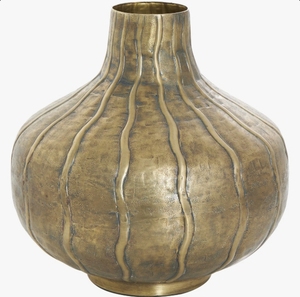 Handmade Brass <b>Vase</b> with Vertical <b>Ribs</b> Contemporary Tabletop Decorative Flower <b>Vase</b> Antique Gold Finish - Product Image 1