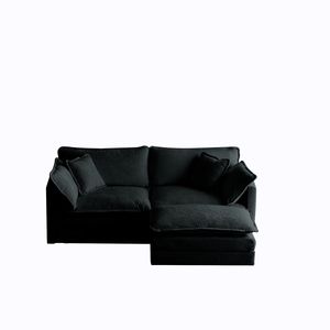Divano a Due Posti in Ciniglia per Piccoli Spazi con 1 Poggiapiedi e Pouf, Divano Componibile a L per una Seduta Confortevole - Product Image 4