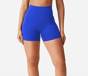 High Waist Seamless <b>Yoga</b> <b>Shorts</b> Solid Blue Spandex Nylon Elastic Waist Women's Workout <b>Shorts</b> - Product Image 1