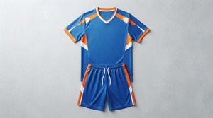 Ensemble de maillot de football bleu pour homme, col en V, manches courtes, respirant, coupe athlétique, toutes saisons, impression sublimée - Product Image 3