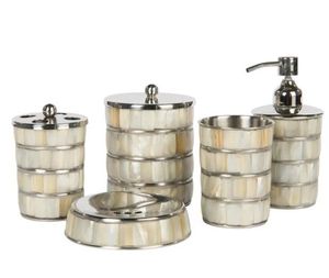Stylish Mother Of Pearl Vanity <b>Bathroom</b> <b>Set</b> For Soap Dispenser Tumbler Tray And Countertop <b>Accessories</b> - Product Image 1