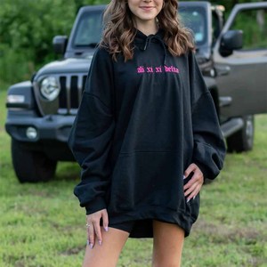 Alpha |   Sweat à capuche oversize Delta noir pour femme, manches longues, imprimé sur le devant, unisexe, pour l'automne - Product Image 1