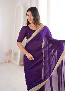 Traditional Indian Pakistani Women's <b>Red</b> Silk <b>Saree</b> With Gold Border Floor-Length Wedding Wear Regular Fit - Product Image 5