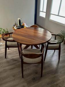 Modern Teak Wood <b>Round</b> <b>Dining</b> <b>Table</b> <b>Set</b> Scandinavian <b>Dining</b> Chair Luxury Cafe Restaurant Hotel Furniture - Product Image 4