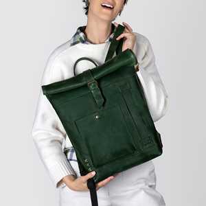 Genuine Genuine Leather <b>Roll</b> Top <b>Backpack</b> Mens Pilot Travel Bag Cowhide Laptop Rucksack Heavy Duty YKK Zippers LTBP-0130 - Product Image 5